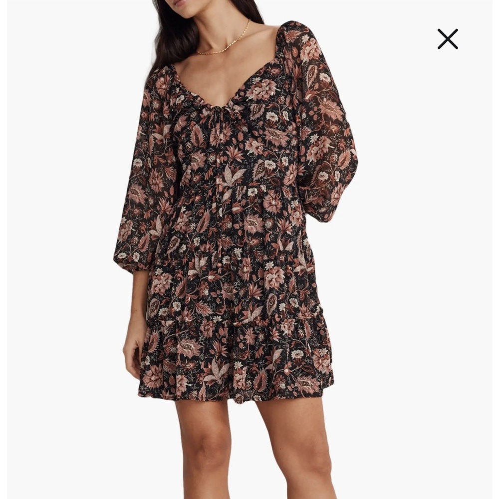 Madewell Black Mini Dress with Blush Floral Pattern